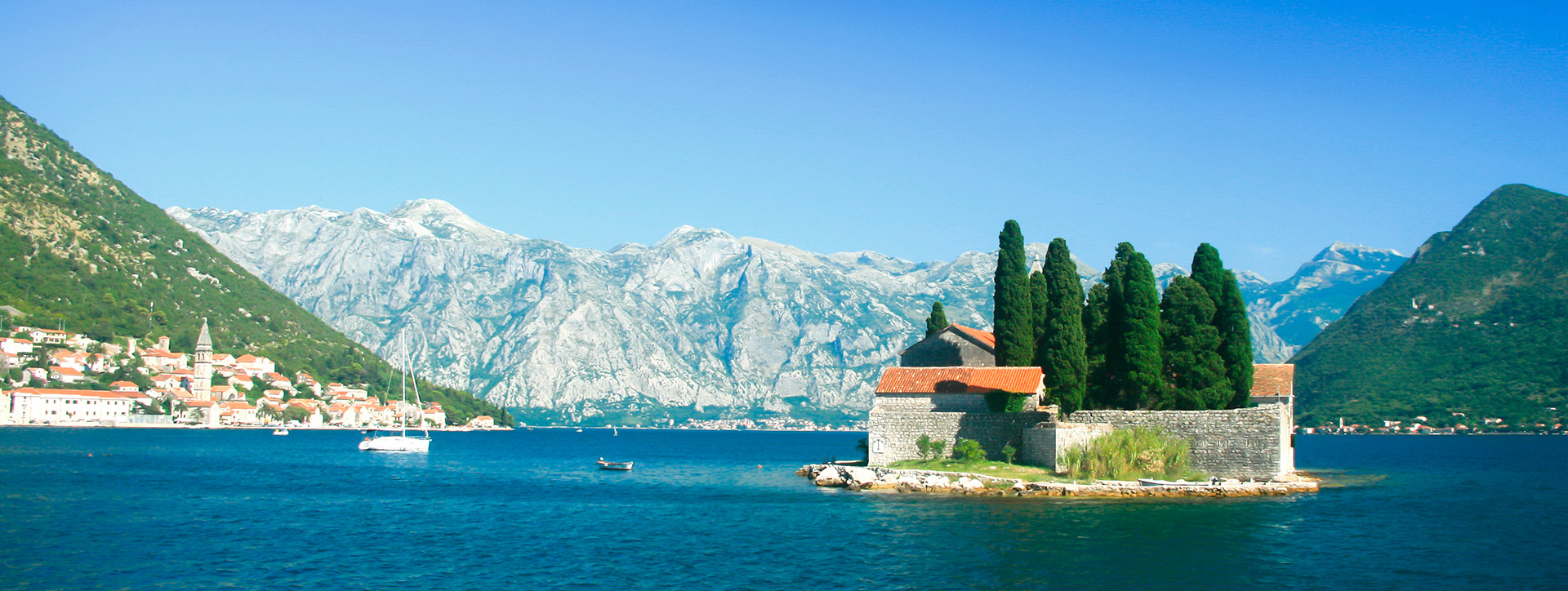 View of the town of Perast from the island of St. George, Montenegro - Adriatic sailing routes of SimpleSail