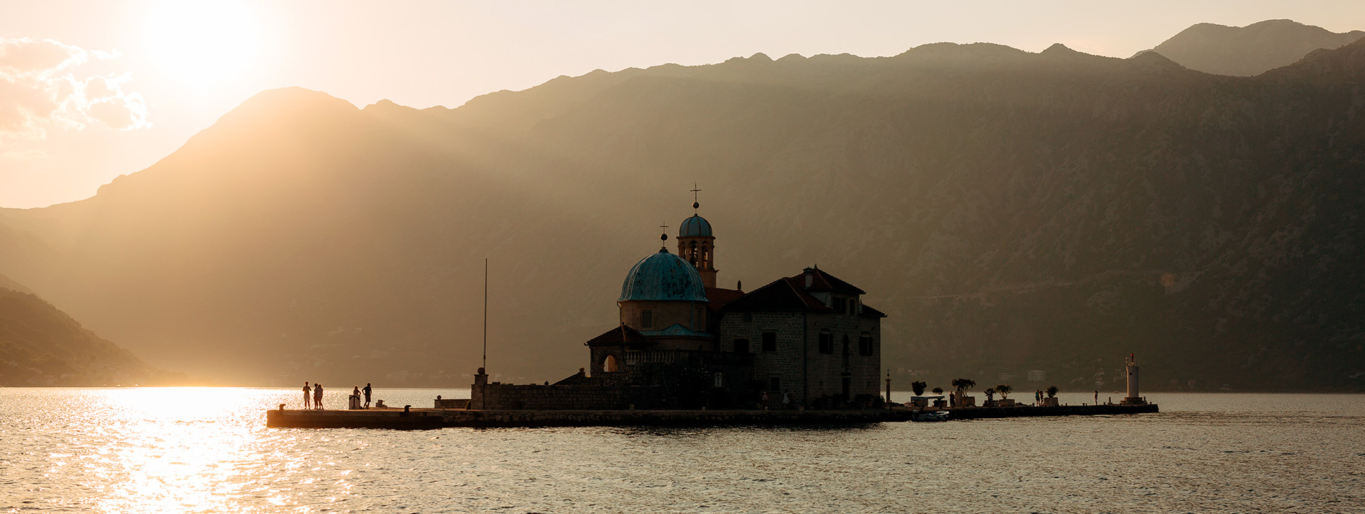 Gospa od Skrpjela - the Island of our lady on the Reef at sunset, in front of Perast, Montenegro - Montenegrin waters SimpleSail sailing routes