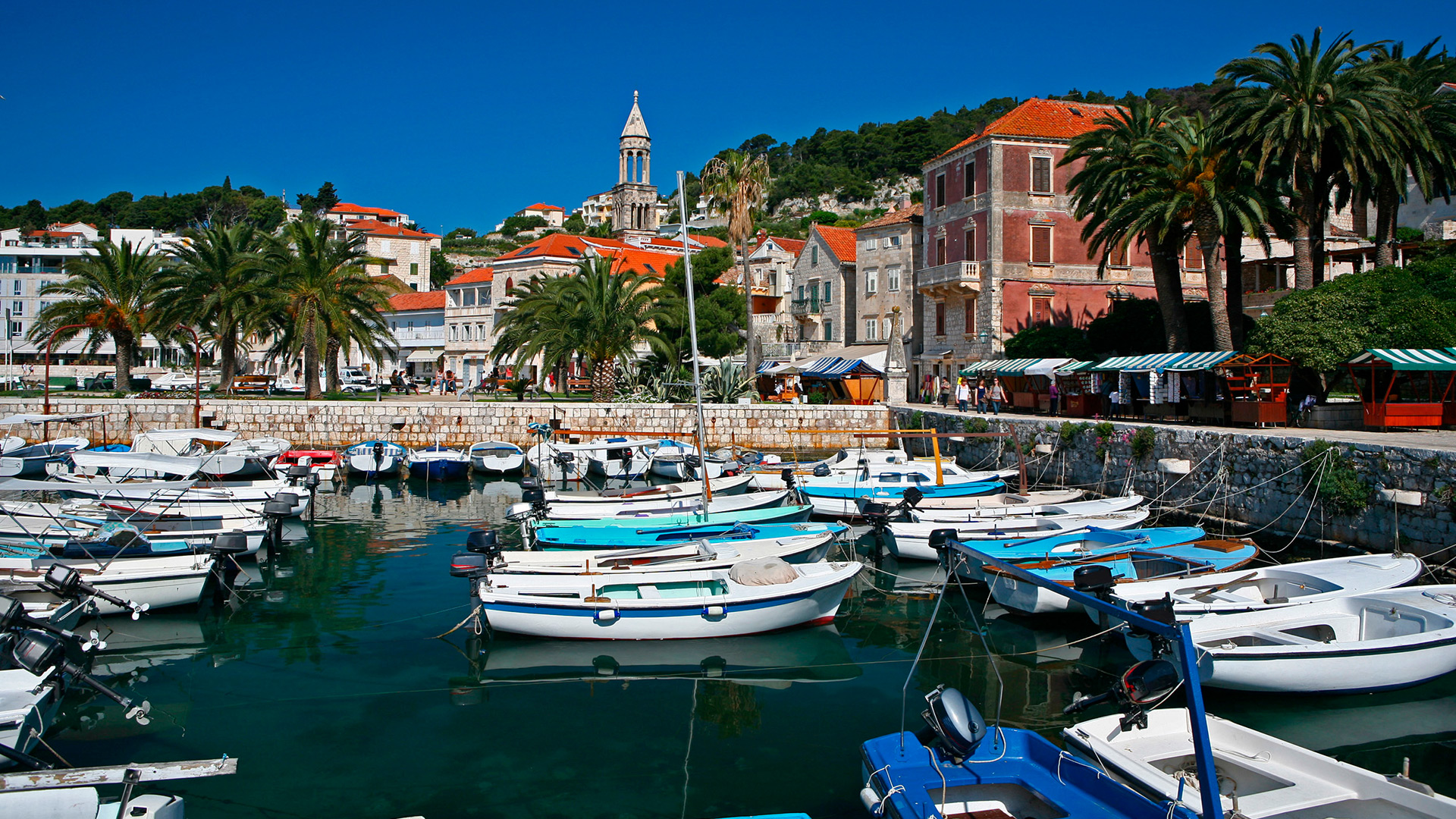 Boats at the waterfront of the Old town of Hvar, Hvar island, Croatia - SimpleSail sailing routes