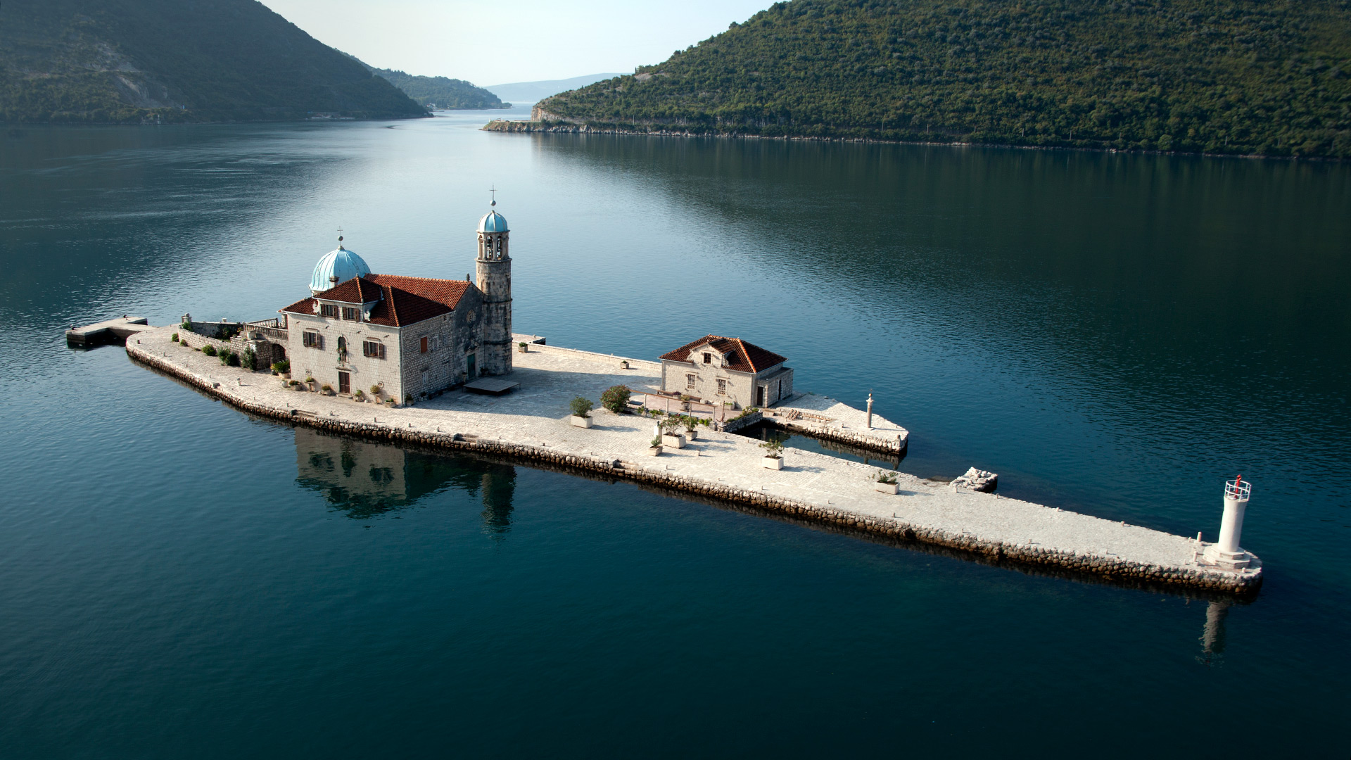 Gospa od Skrpjela is an artificial island of our lady on the Reef, opposite Perast, Montenegro