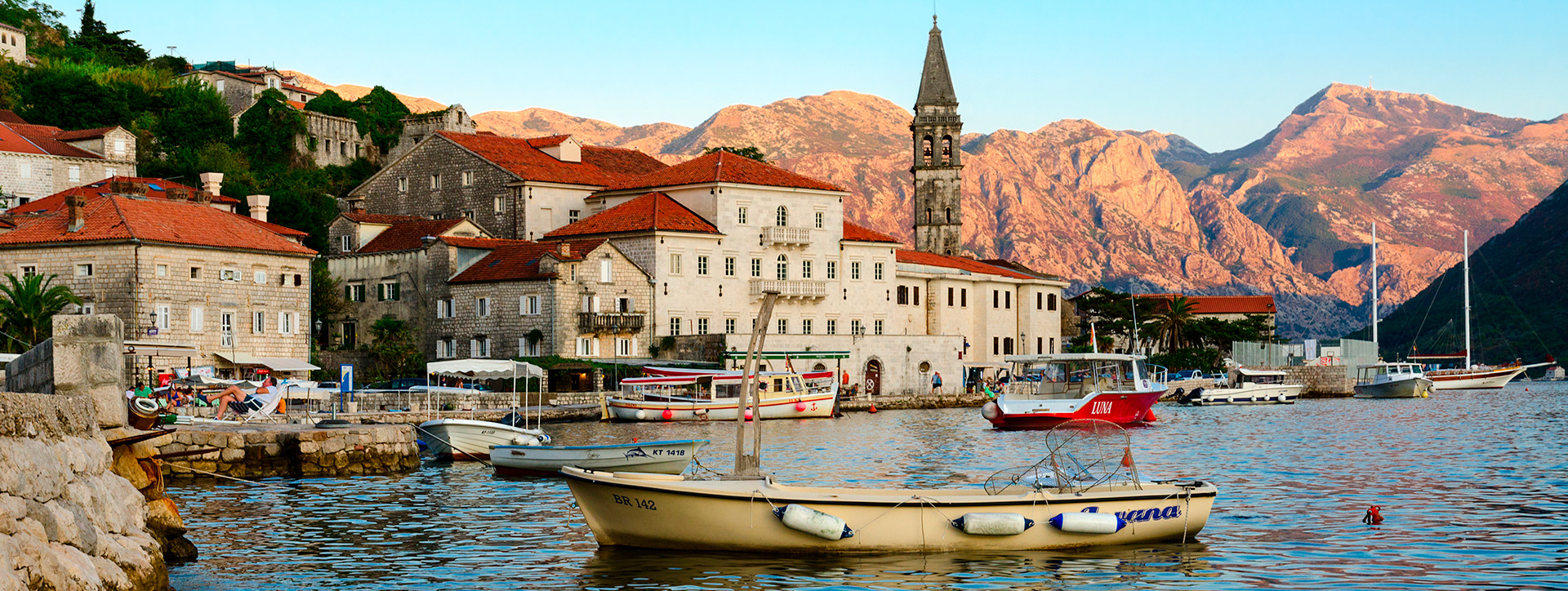 The waterfront in Perast, Montenegro