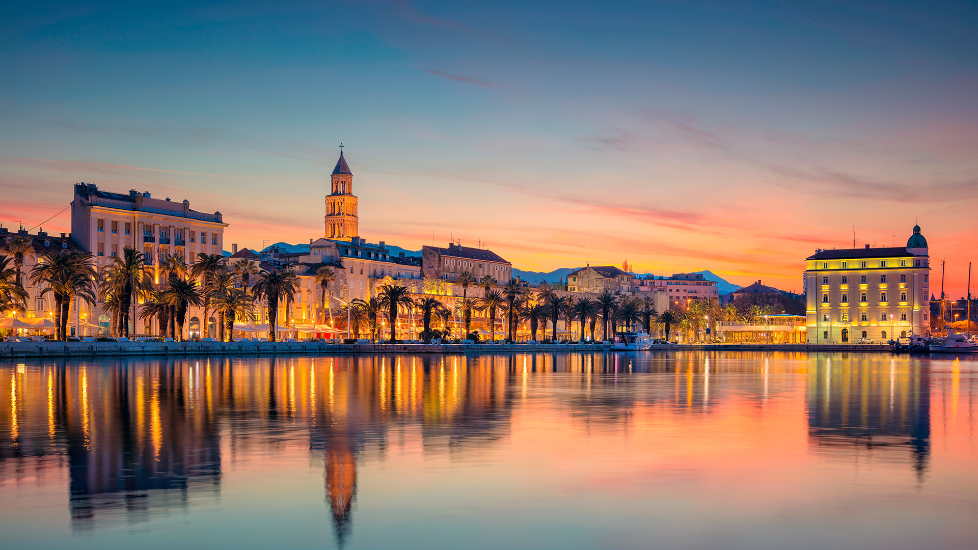 Evening view of the city promenade, Split, Croatia