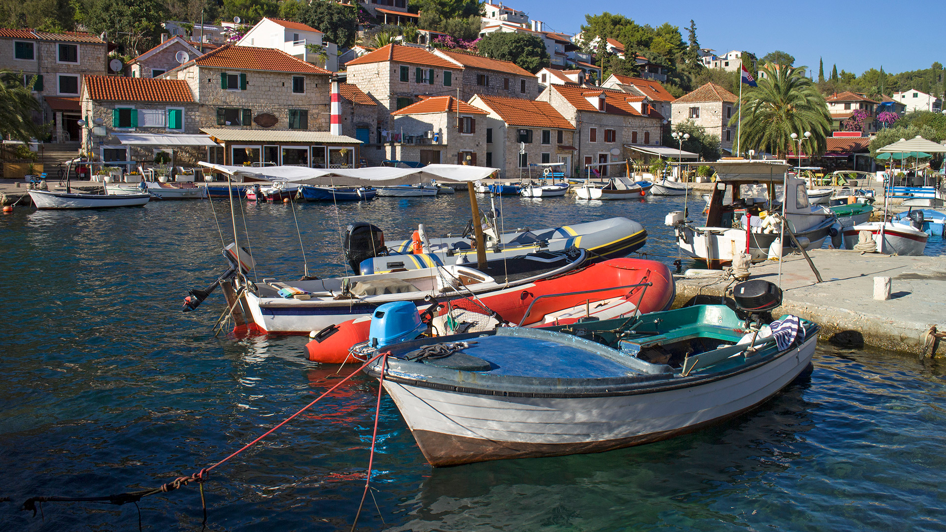 Boat parking, Maslinica town, Šolta island, Croatia